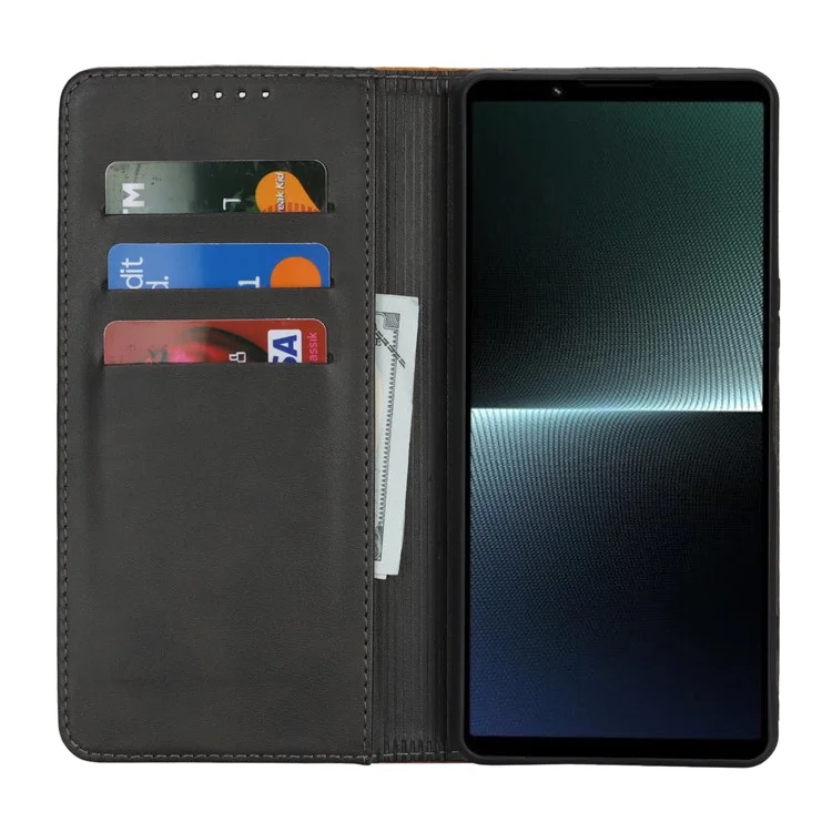 Para Sony Xperia 1 VI Case Tocio de Terneros 3 Ranuras Para Tarjetas Color Spiling Leather Telephip - Negro+amarillo