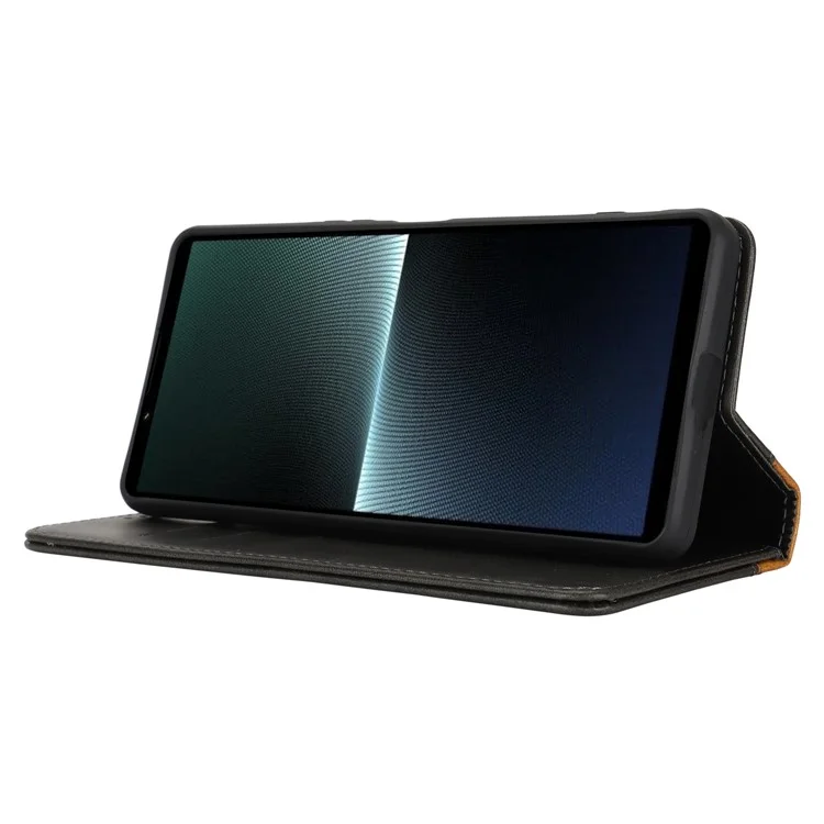 Para Sony Xperia 1 VI Case Tocio de Terneros 3 Ranuras Para Tarjetas Color Spiling Leather Telephip - Negro+amarillo