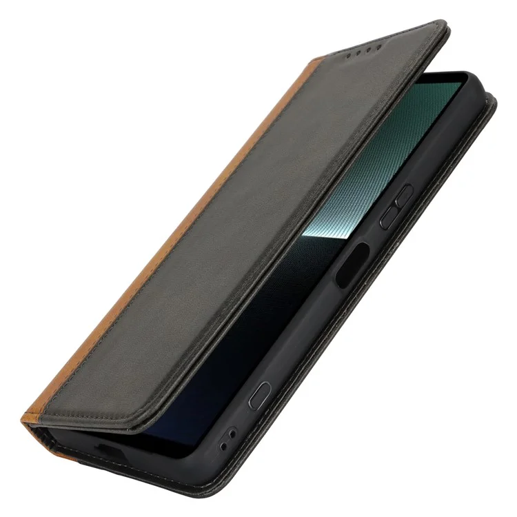 Para Sony Xperia 1 VI Case Tocio de Terneros 3 Ranuras Para Tarjetas Color Spiling Leather Telephip - Negro+amarillo