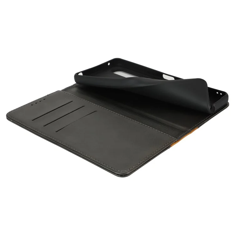 Para Sony Xperia 1 VI Case Tocio de Terneros 3 Ranuras Para Tarjetas Color Spiling Leather Telephip - Negro+amarillo