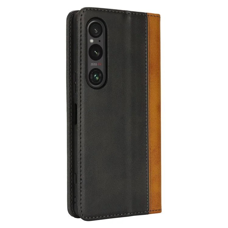 Para Sony Xperia 1 VI Case Tocio de Terneros 3 Ranuras Para Tarjetas Color Spiling Leather Telephip - Negro+amarillo