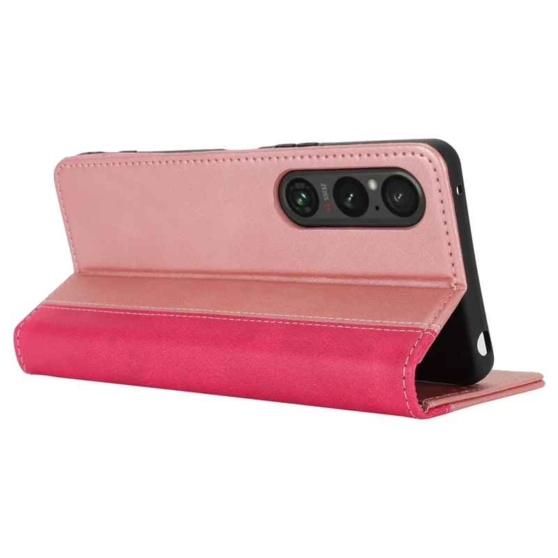 Para Sony Xperia 1 VI Caso Bezerro Textura de Bolf 3 Cartas Cora Cora Cola - Rose Gold+Rose