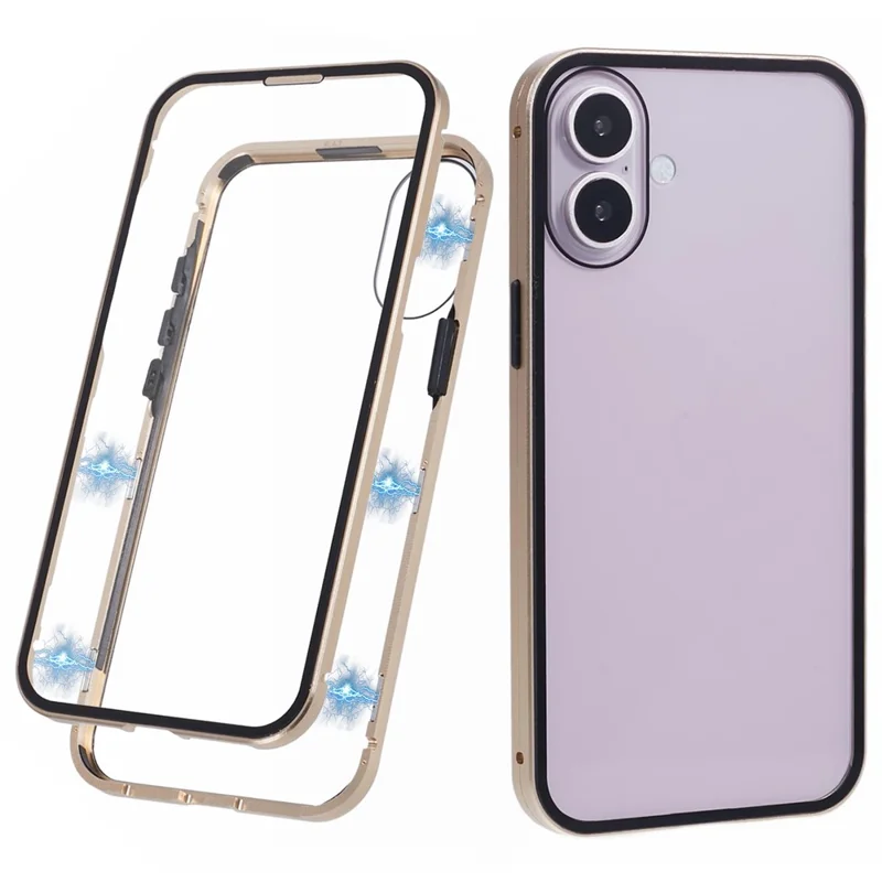 For iPhone 16 Plus Case Magnetic Full Protection Clear Phone Cover - Gold
