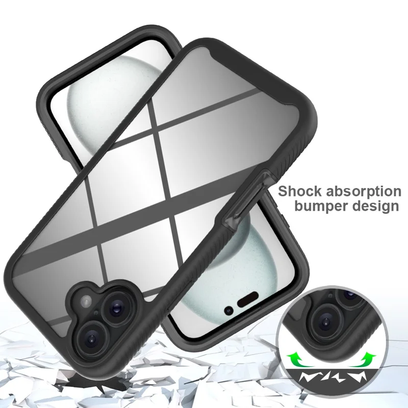 Obudowa na iPhone 16 Plus, przezroczysta obudowa PC+TPU z folią ekranową PET - Czarny