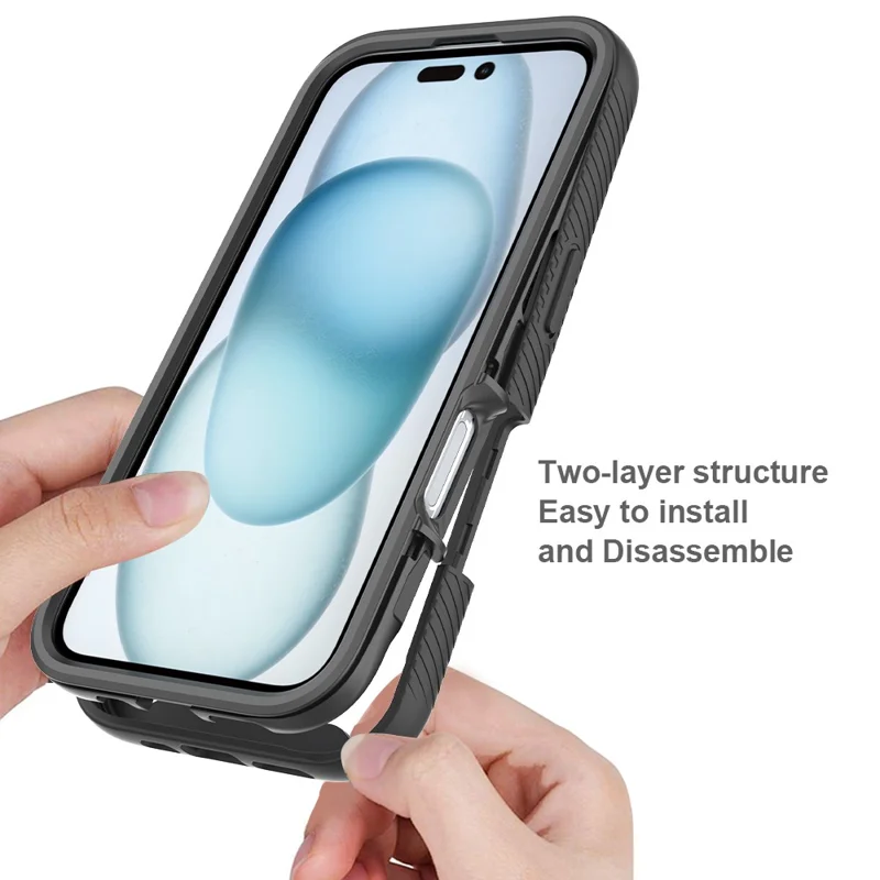 Funda para iPhone 16 de PC+TPU Transparente con Película Protectora de Pantalla de PET - Negro