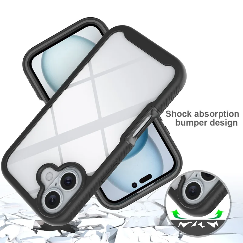 Funda para iPhone 16 de PC+TPU Transparente con Película Protectora de Pantalla de PET - Negro