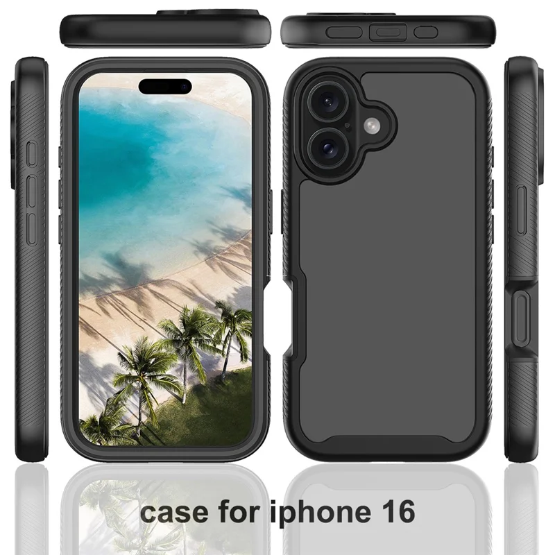 Funda para iPhone 16 de PC+TPU Transparente con Película Protectora de Pantalla de PET - Negro