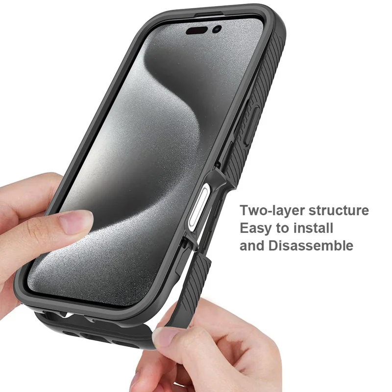Coque Pour iPhone 16 Pro PC+TPU Transparente Avec Film Protecteur D'écran en PET - Noir