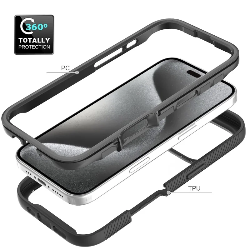 Coque Pour iPhone 16 Pro PC+TPU Transparente Avec Film Protecteur D'écran en PET - Noir