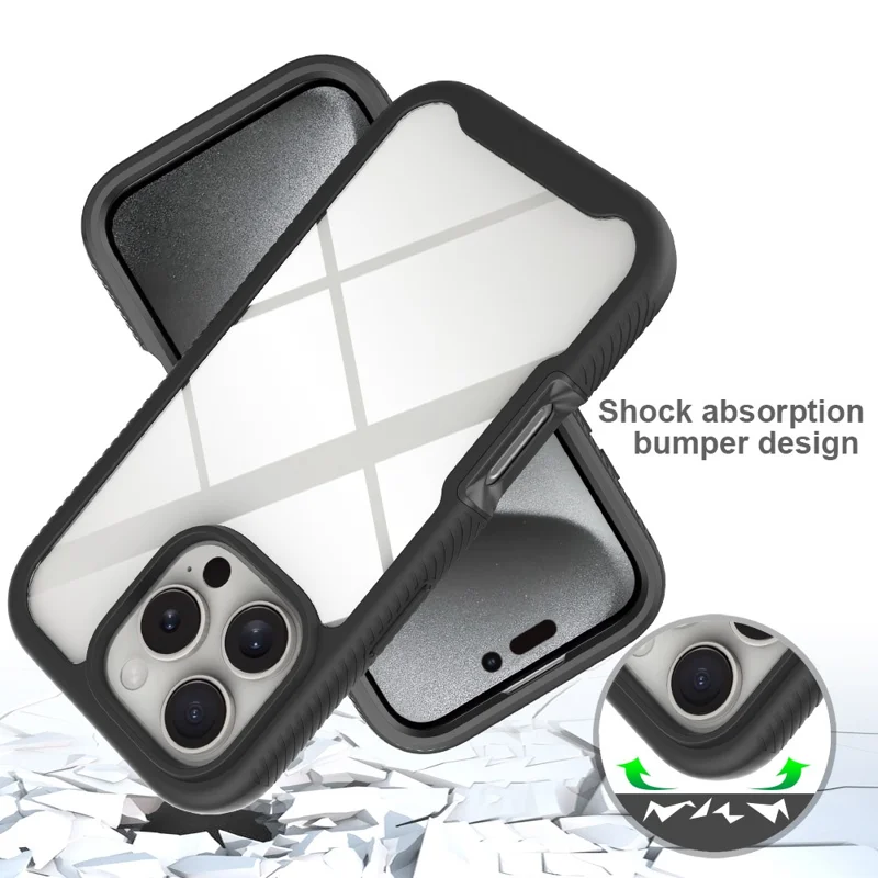 Coque Pour iPhone 16 Pro PC+TPU Transparente Avec Film Protecteur D'écran en PET - Noir