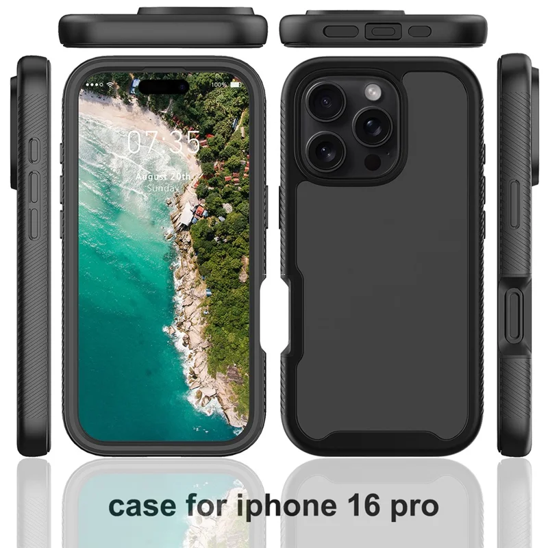 Coque Pour iPhone 16 Pro PC+TPU Transparente Avec Film Protecteur D'écran en PET - Noir