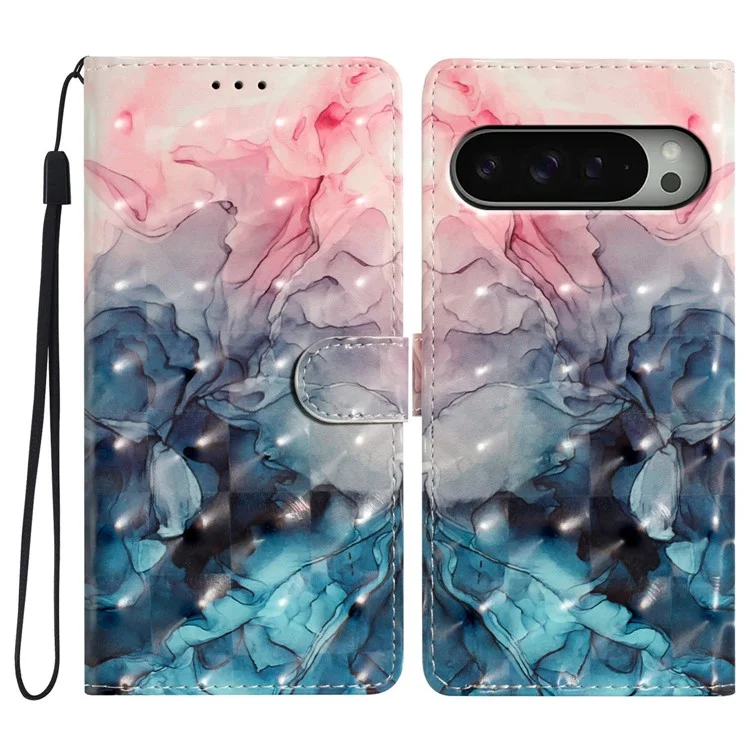 Für Google Pixel 9 / 9 Pro Case PU-Leder 3D-Muster-Druck Wallet Phone Cover - Pink Blue Marble