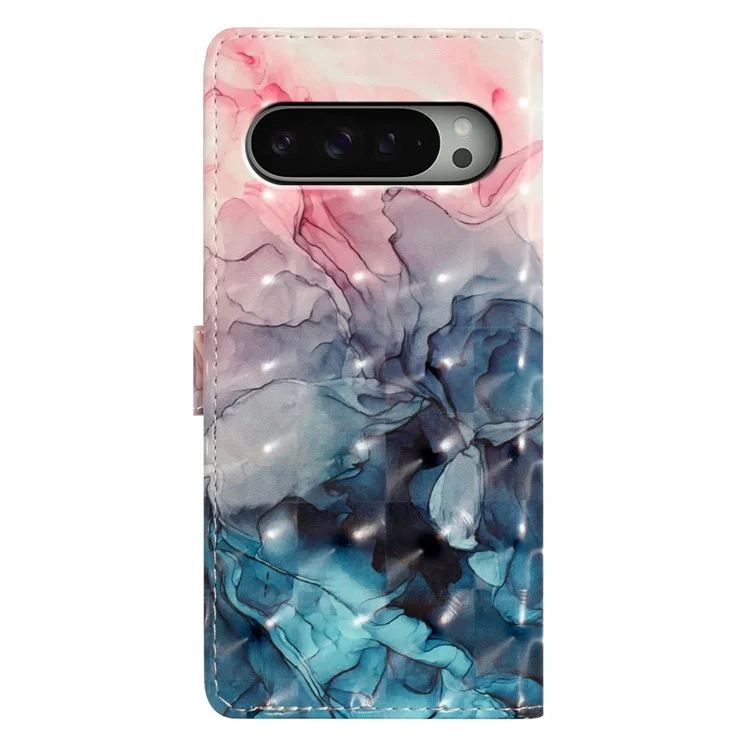 Für Google Pixel 9 / 9 Pro Case PU-Leder 3D-Muster-Druck Wallet Phone Cover - Pink Blue Marble