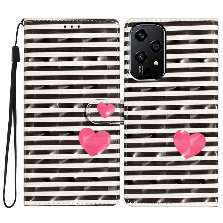 Для Чести 200 Lite Case PU Кожаная 3D -рисунок Для Печати Телефона Телефонная Крышка Телефона - Полосы / Сердце