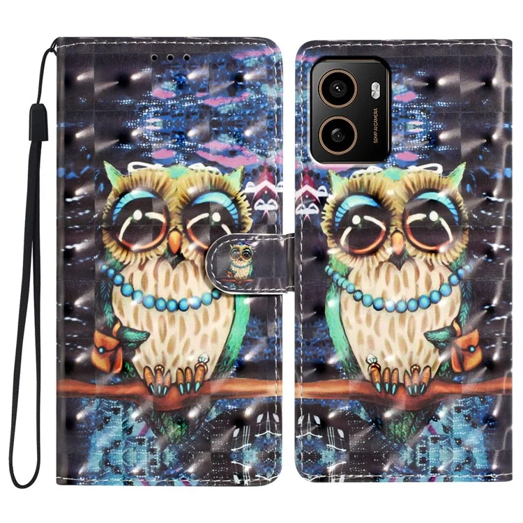 Para HMD Pulse+ Case PU Leather 3D Patrón de Imprenta de la Billetera de la Billetera de la Billetera - Búho