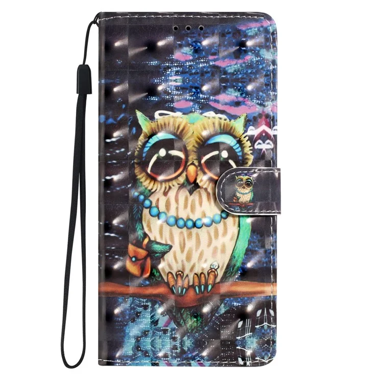 Para HMD Pulse+ Case PU Leather 3D Patrón de Imprenta de la Billetera de la Billetera de la Billetera - Búho