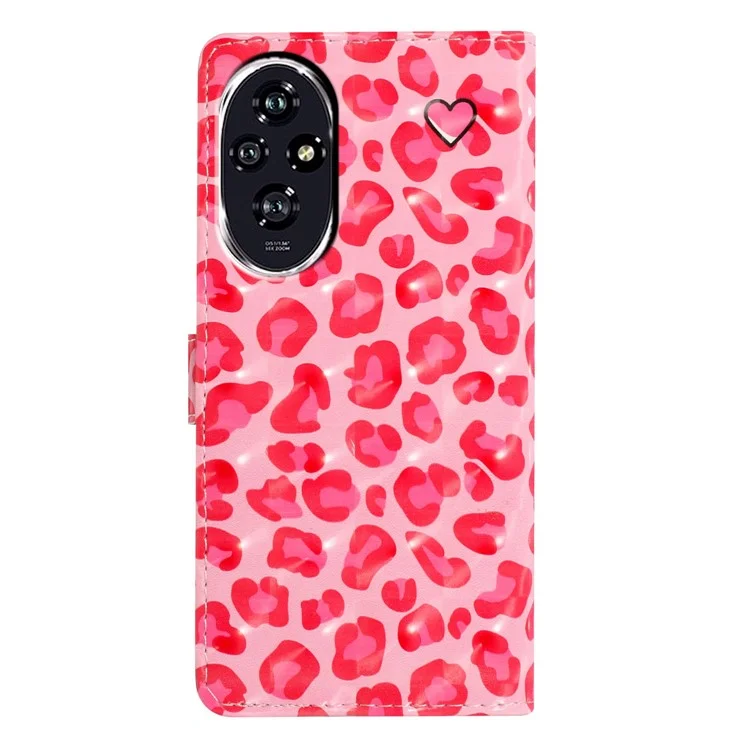 Для Чести 200 5G Case PU Кожаная 3D -рисунок Для Печати Телефона Телефона. - Розовый Леопардовый Принт