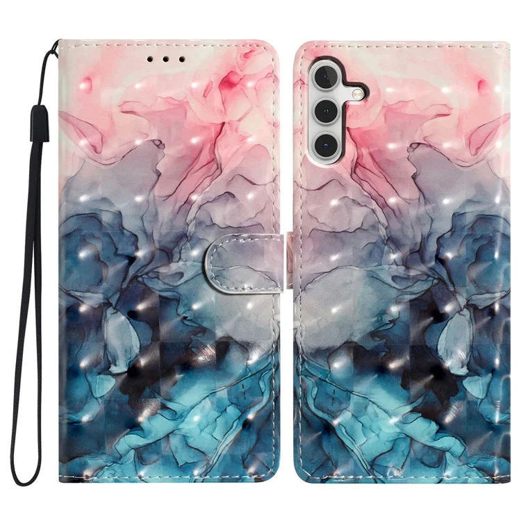 Para Samsung Galaxy A16 Case PU Leather 3D Patrón de Imprenta de la Billetera Cubierta Del Teléfono - Mármol Azul Rosa