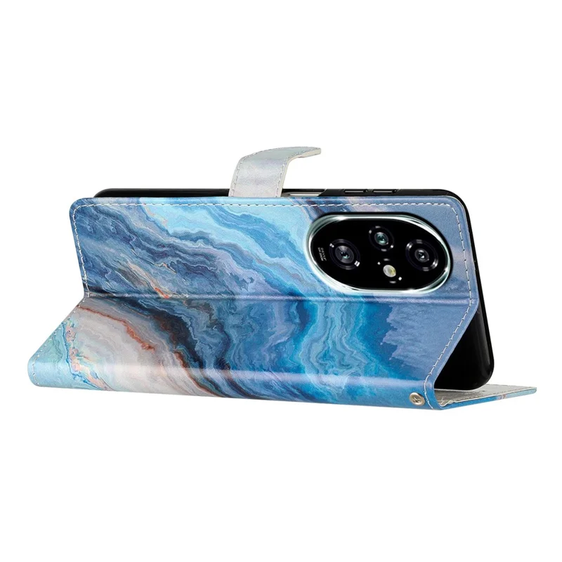 For Honor 200 Pro 5G Wallet Case PU Leather Pattern Printing Stand Phone Cover with Strap - Blue Marble