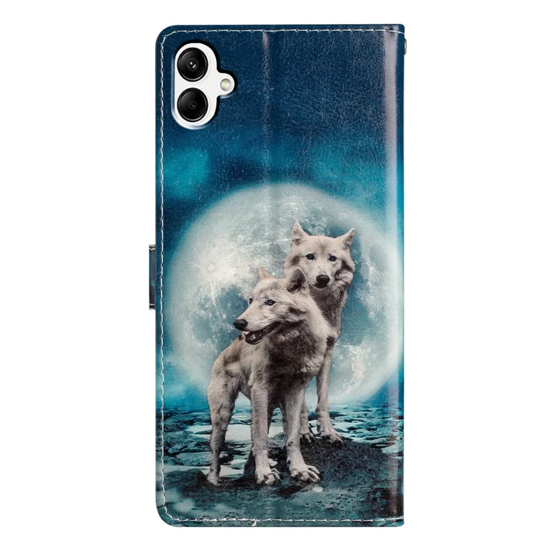 Para Samsung Galaxy A06 Billet Case PU Pula Patrón de Impresión Cubierta de Teléfono Con Correa - Dos Lobos