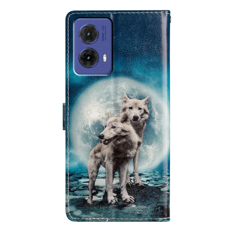 For Motorola Moto G85 5G Wallet Case PU Leather Pattern Printing Stand Phone Cover with Strap - Two Wolves