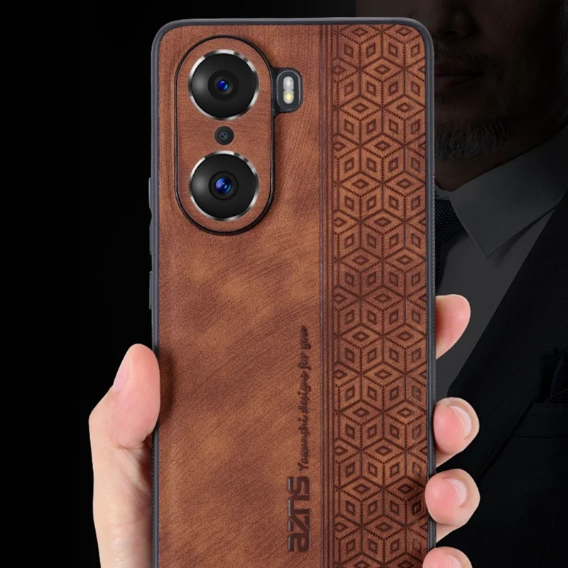 AZNS For Honor 60 TPU+PU Leather Phone Cover Anti-slip Anti-scratch Imprinted Pattern Cell Phone Case - Black