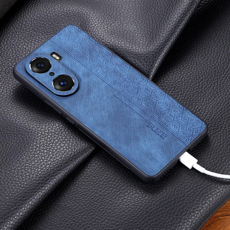 AZNS For Honor 60 TPU+PU Leather Phone Cover Anti-slip Anti-scratch Imprinted Pattern Cell Phone Case - Blue