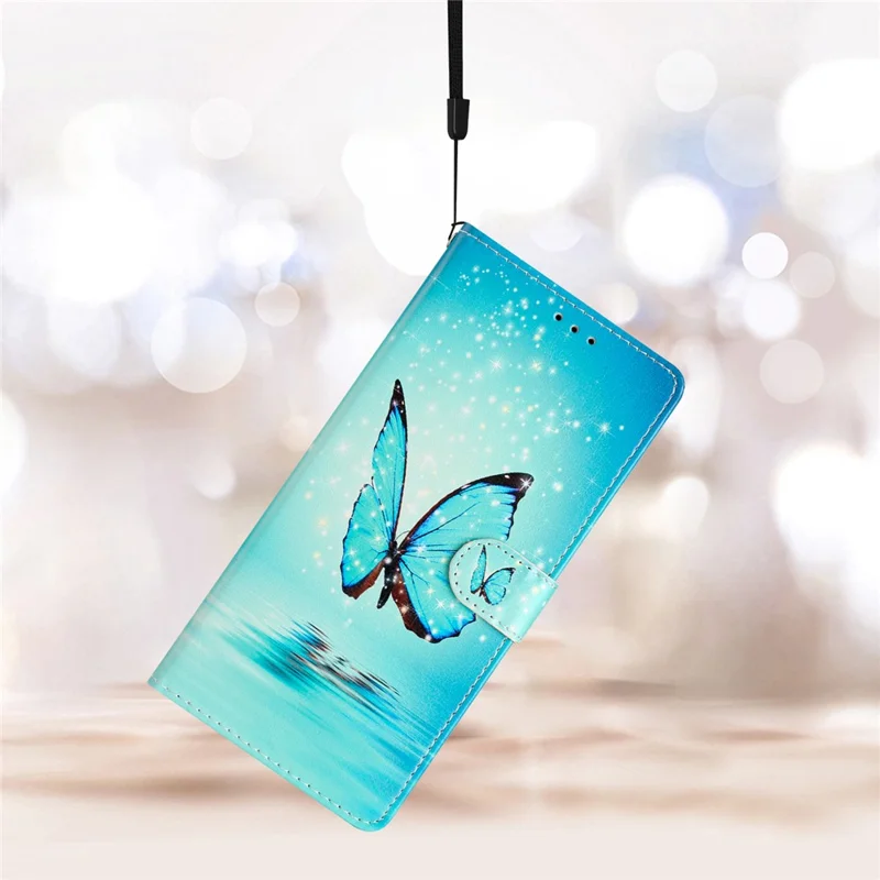 For Samsung Galaxy A16 5G / A16 4G Wallet Case PU Leather Pattern Printing Stand Phone Cover with Strap - Blue Butterfly