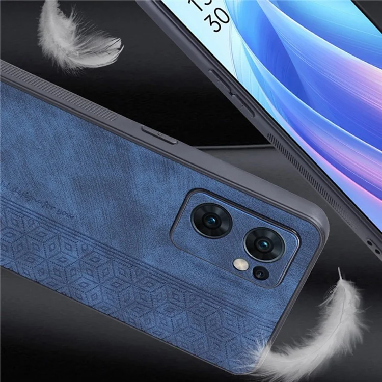 AZNS For Oppo Reno7 SE 5G Imprinted Pattern PU Leather Coated TPU Phone Case Anti-slip Phone Back Cover - Blue