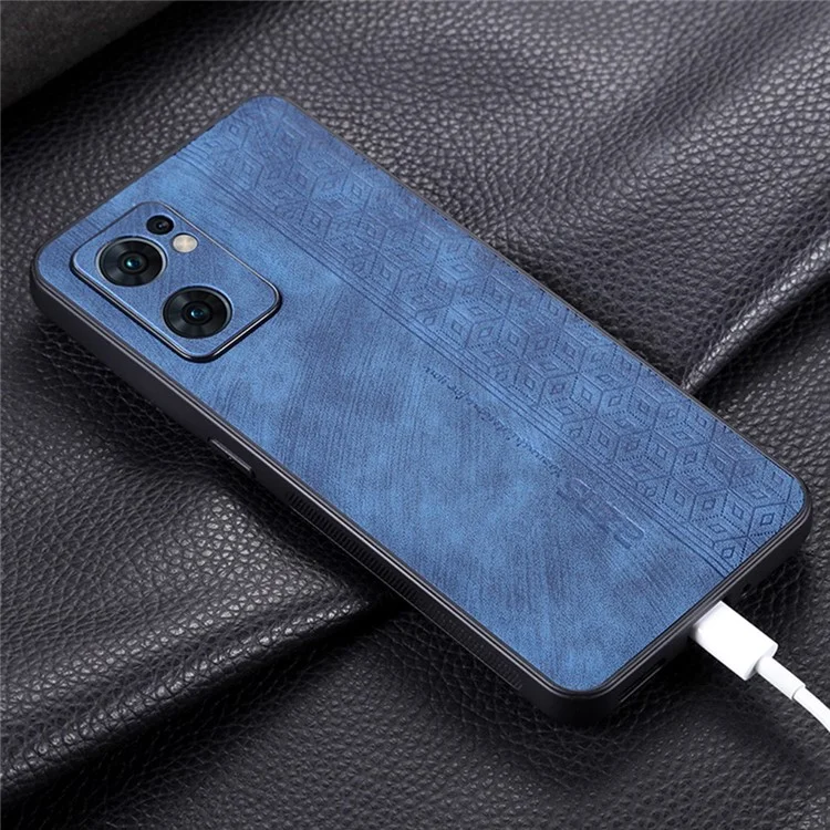 AZNS Para Oppo Reno7 SE 5G Patrón Impreso PU PU Cuero TPU Case de Teléfono TPU Teléfono Anti-slip Cubierta Trasera - Azul