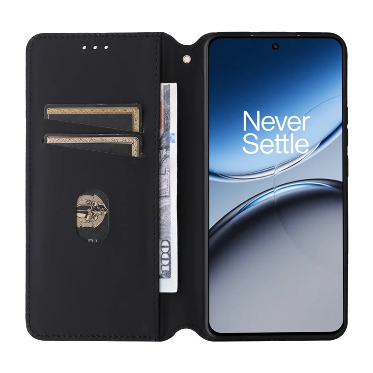 Per OnePlus Nord 4 Wallet Case Rhombus Imprinted Leather Phone Cover - Nero