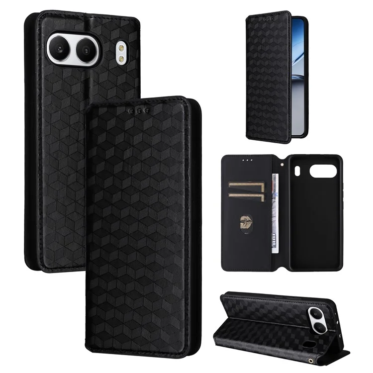 Per OnePlus Nord 4 Wallet Case Rhombus Imprinted Leather Phone Cover - Nero