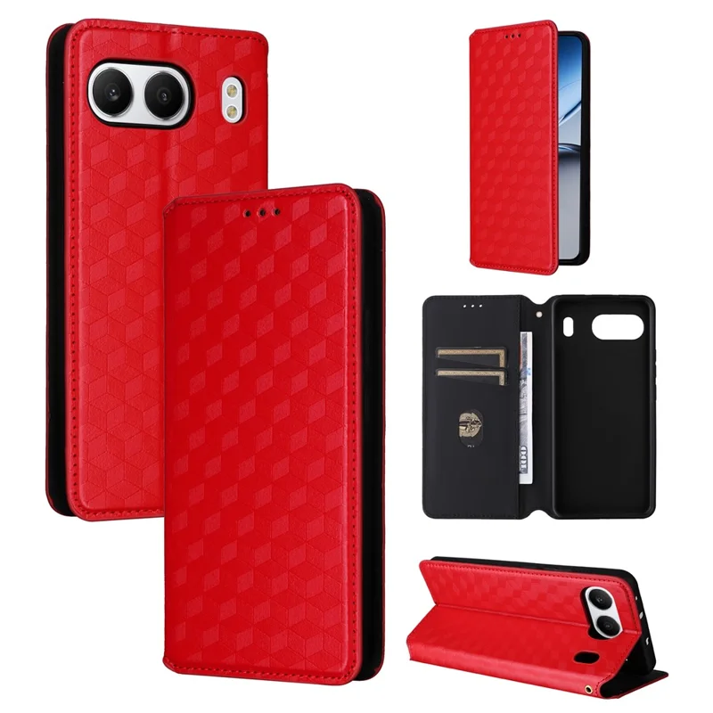 For OnePlus Nord 4 Wallet Case Rhombus Imprinted Leather Phone Cover - Red