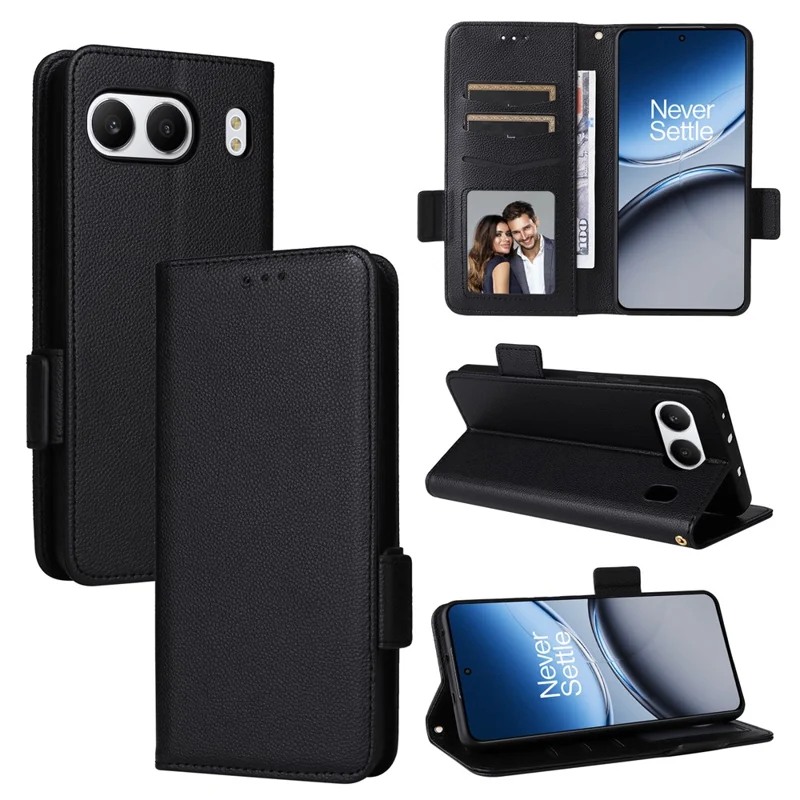 Para OnePlus Nord 4 Case Litchi Texture PU Cuero de Cuero Flip Cover Phone - Negro