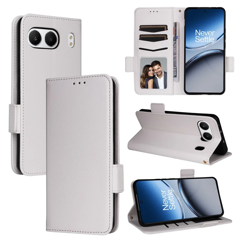For OnePlus Nord 4 Case with Wrist Strap Litchi Texture PU Leather Wallet Phone Cover - White