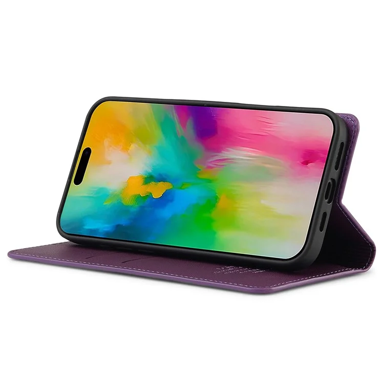 LC.IMEEKE L1 Series for iPhone 16 Plus Case PU Leather Wallet Stand Protective Phone Cover - Púrpura