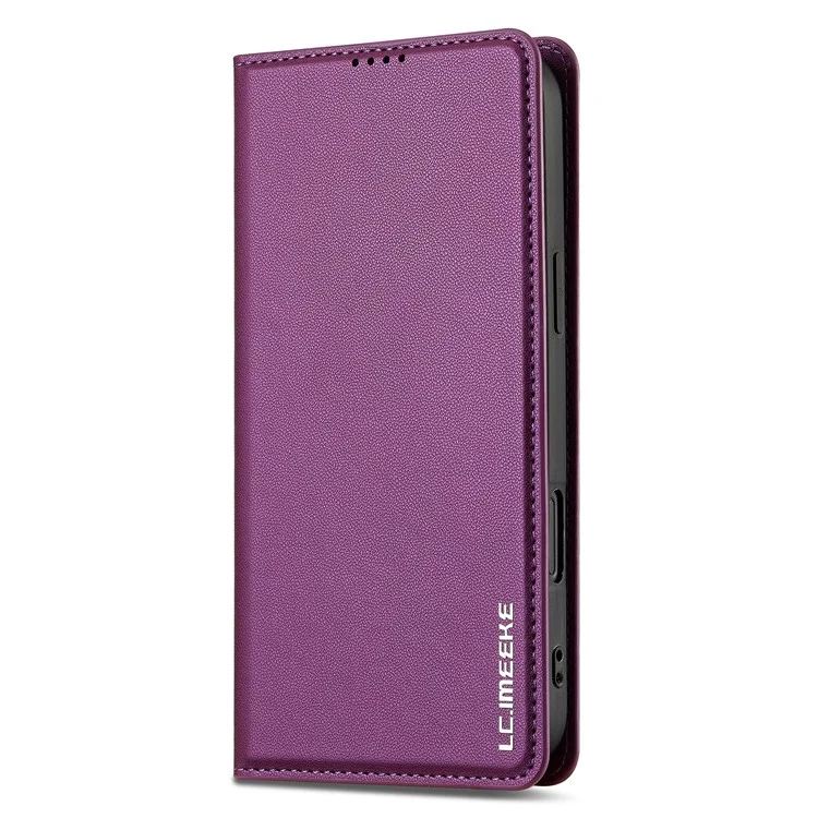LC.IMEEKE L1 Series for iPhone 16 Plus Case PU Leather Wallet Stand Protective Phone Cover - Púrpura