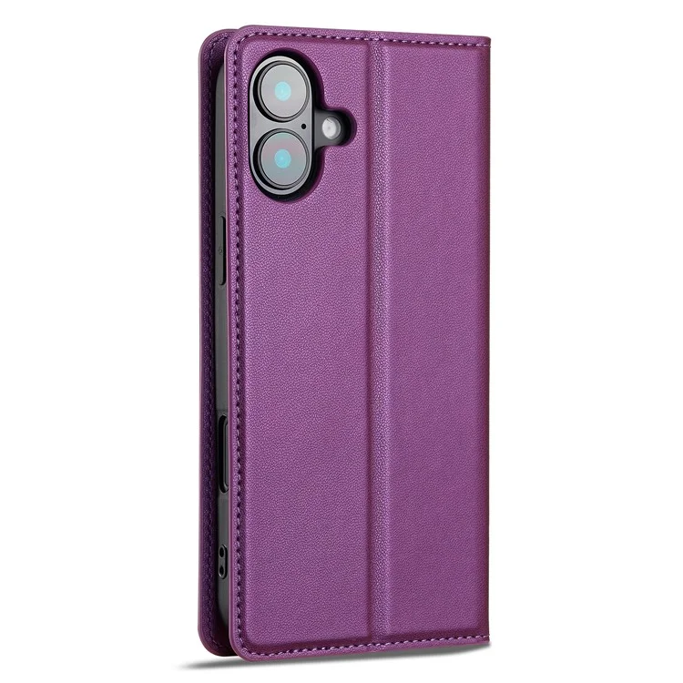 LC.IMEEKE L1 Series for iPhone 16 Plus Case PU Leather Wallet Stand Protective Phone Cover - Púrpura