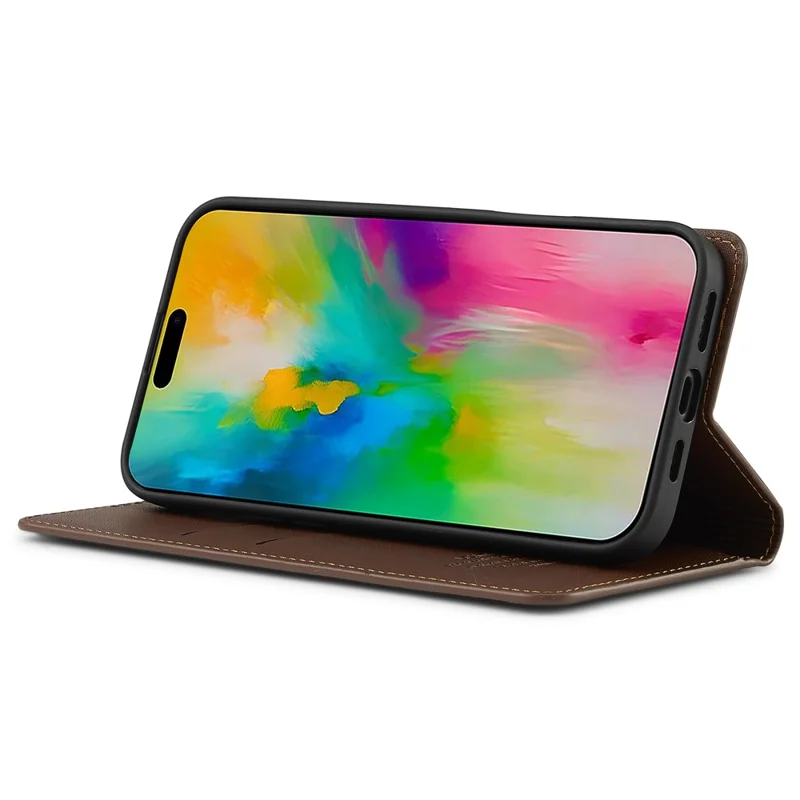 LC.IMEEKE L1 Series for iPhone 16 Plus Case PU Leather Wallet Stand Protective Phone Cover - Brown