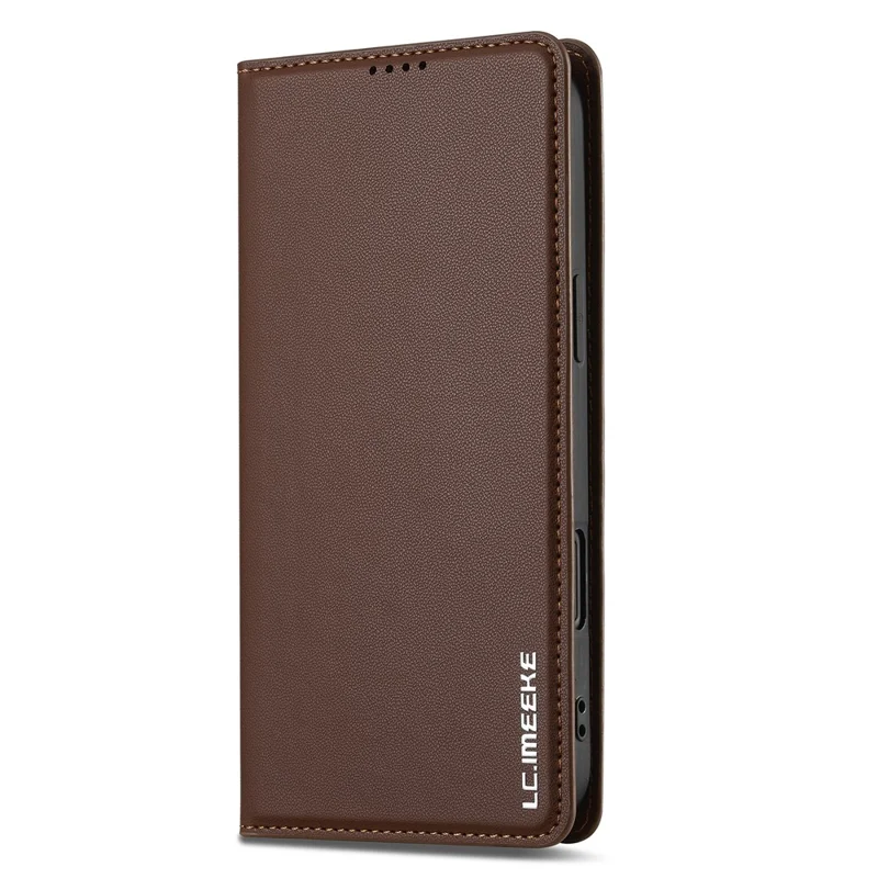 LC.IMEEKE L1 Series for iPhone 16 Plus Case PU Leather Wallet Stand Protective Phone Cover - Brown