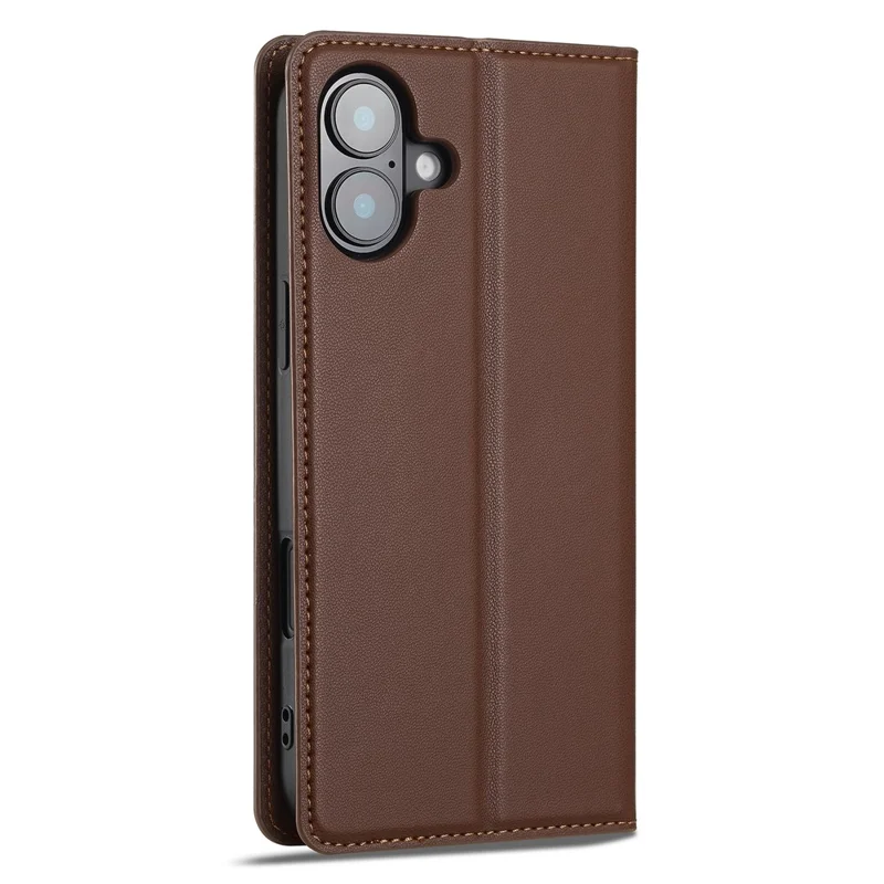 LC.IMEEKE L1 Series for iPhone 16 Plus Case PU Leather Wallet Stand Protective Phone Cover - Brown