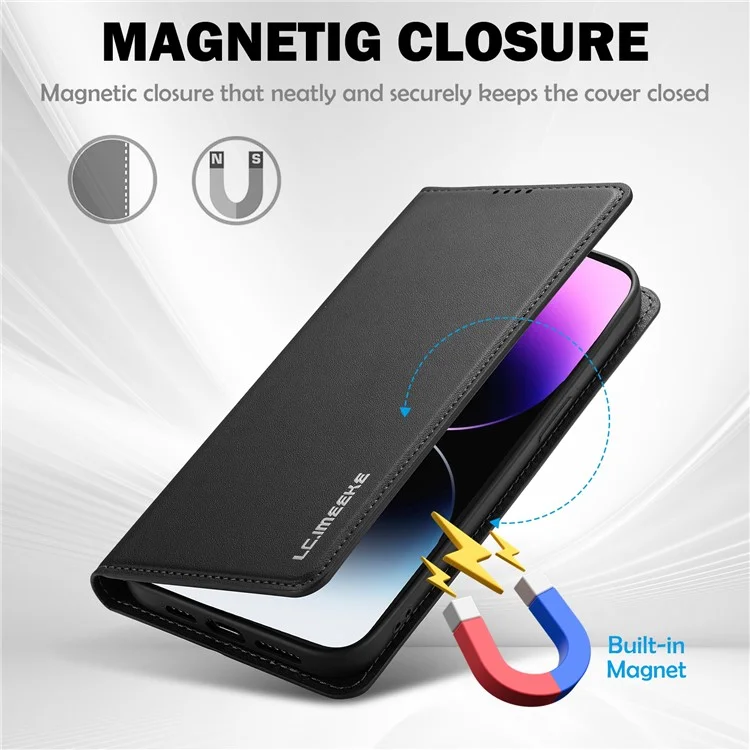 LC.IMEEKE L1 Серия для iPhone 16 Pro Чехол ПУ Кожа Бумажник Стенд Защитный Чехол для Телефона - Черный