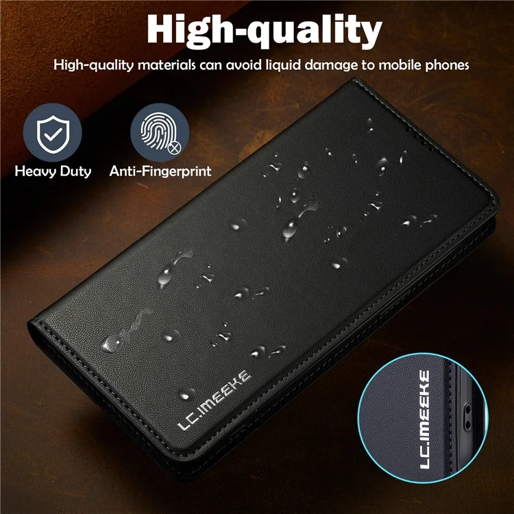 LC.IMEEKE L1 Серия для iPhone 16 Pro Чехол ПУ Кожа Бумажник Стенд Защитный Чехол для Телефона - Черный