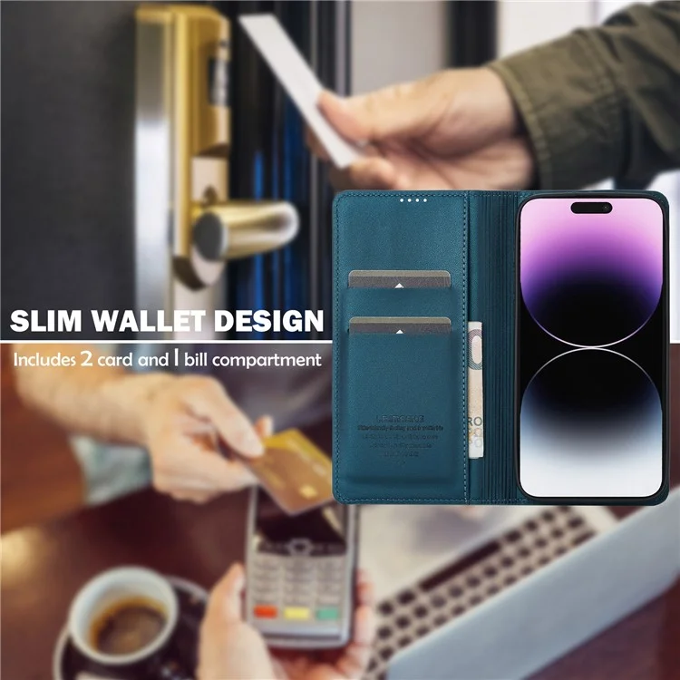 LC.IMEEKE L1 Series for iPhone 16 Pro Max Case PU Leather Wallet Stand Protective Phone Cover - Azul