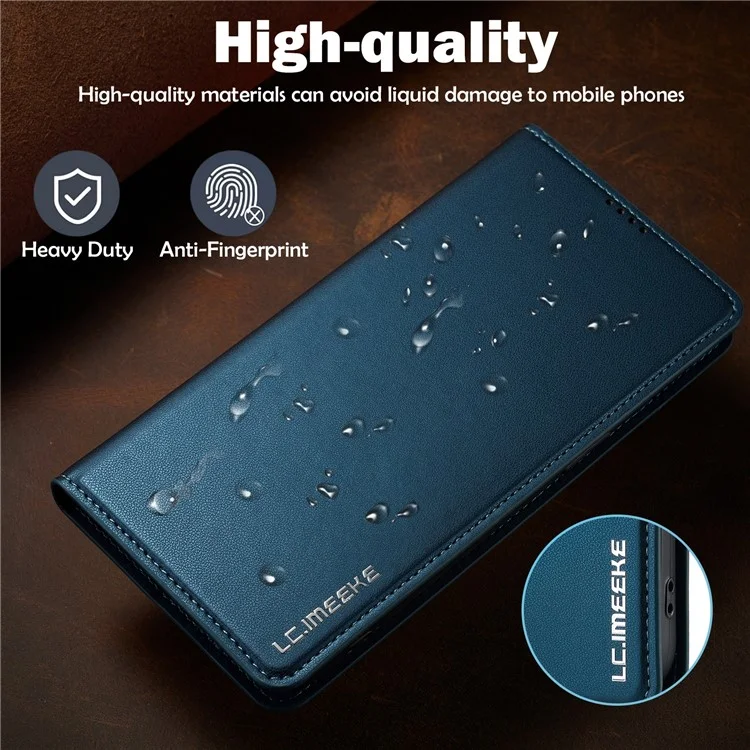 LC.IMEEKE L1 Series for iPhone 16 Pro Max Case PU Leather Wallet Stand Protective Phone Cover - Azul