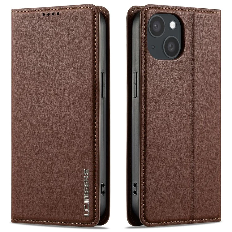 Lc. Serie Imeeke L1 Para Iphone 15 Plus Case PU Cuero de Cuero Soporte Protectora Tubo de Teléfono - Marrón