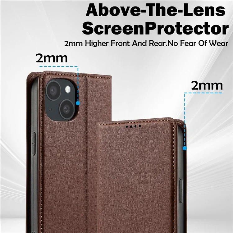 Lc. Serie Imeeke L1 Para Iphone 15 Plus Case PU Cuero de Cuero Soporte Protectora Tubo de Teléfono - Marrón