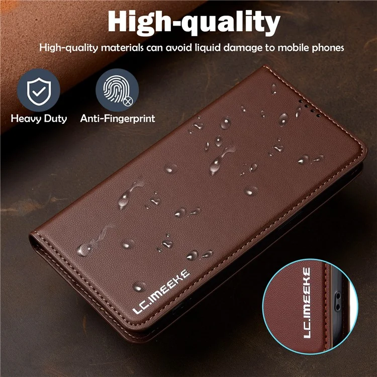Lc. Serie Imeeke L1 Para Iphone 15 Plus Case PU Cuero de Cuero Soporte Protectora Tubo de Teléfono - Marrón