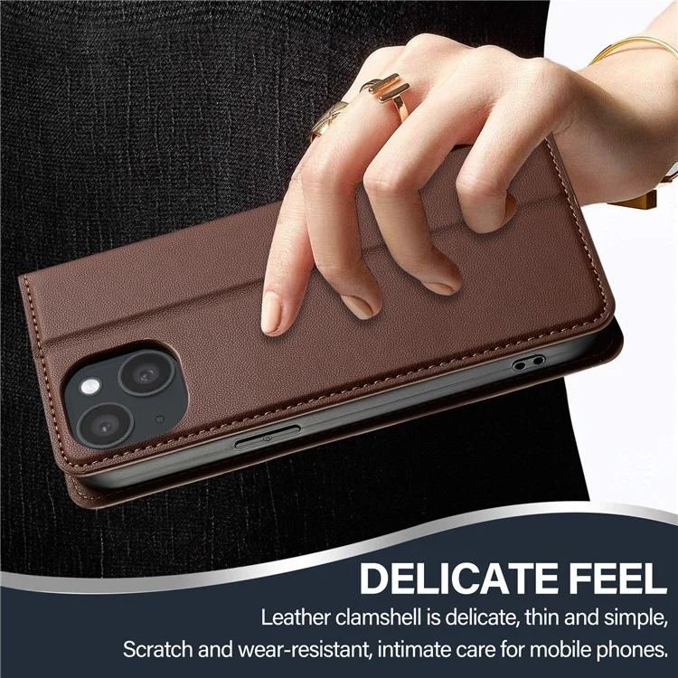 Lc. Serie Imeeke L1 Para Iphone 15 Plus Case PU Cuero de Cuero Soporte Protectora Tubo de Teléfono - Marrón