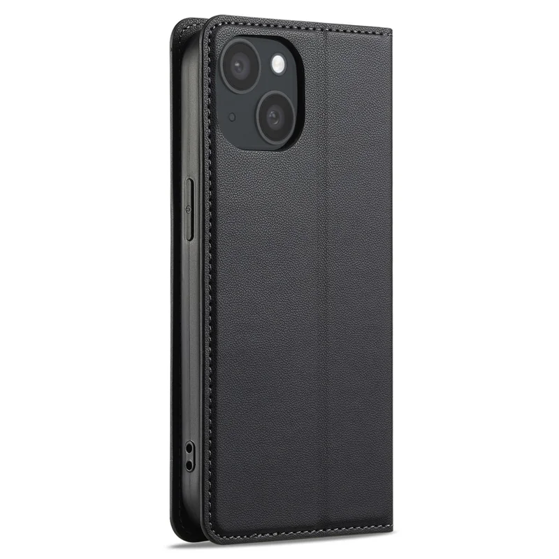 LC.IMEEKE L1 Series for iPhone 15 Plus Case PU Leather Wallet Stand Protective Phone Cover - Black
